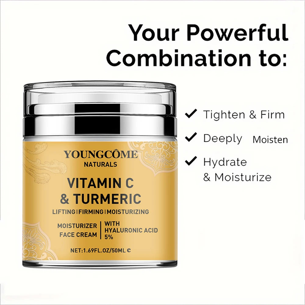 Vitamin C Turmeric Whitening Face Cream Brightens Skin Tone Fades Fine Lines Nourishes Skin Enhances Skin Toughness Facial Care
