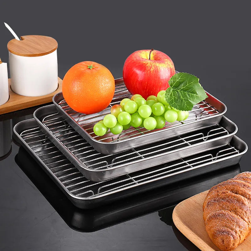 304 Stainless Steel Fruit Cake BBQ Tray Removable Cooling Rack  Nonstick Barbecue Tray Square Baking Plate Kitchen Baking Tray