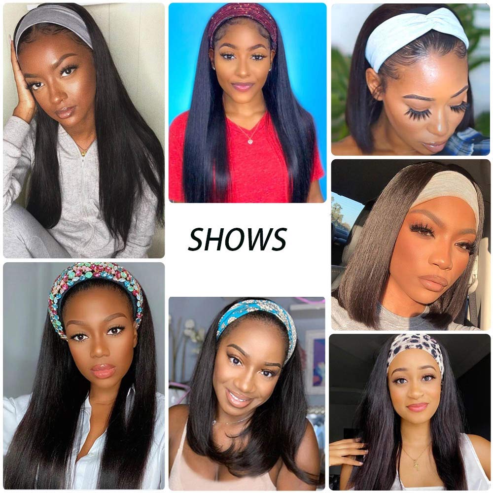 March Queen 26 28 Inch Headband Wig Human Hair Straight Brazilian Non Remy Head Band Wigs For Black Women Full Machine Made Wig