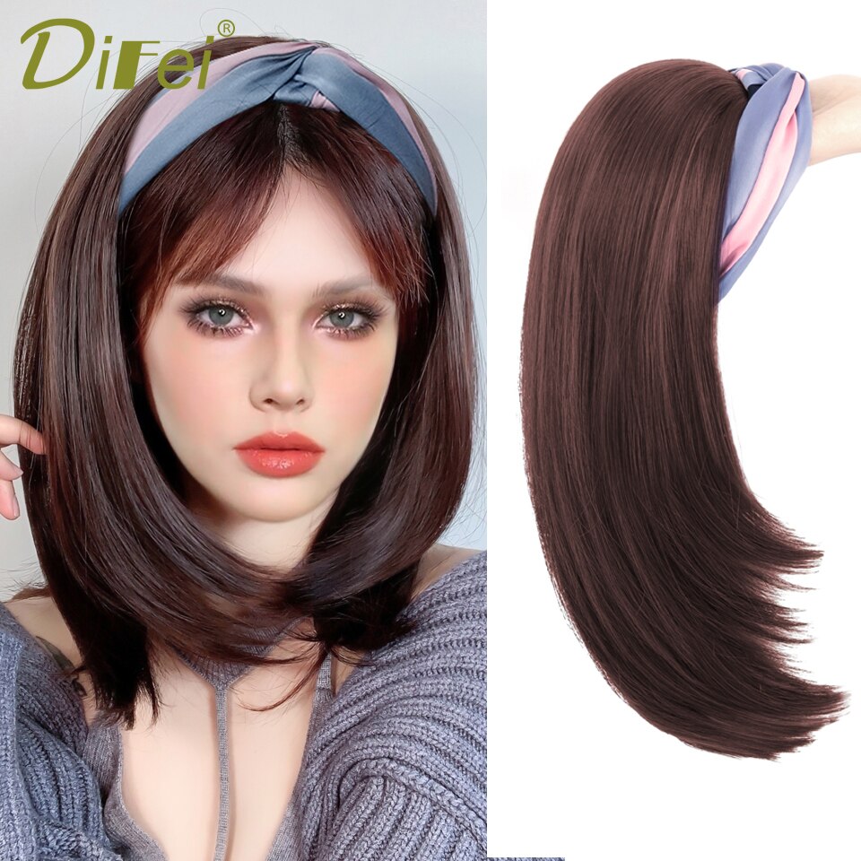 Synthetic Long Wavy Headband Wig Half Head Wigs for Women with Head Band Invisible Seamless Hair Extensions Natural Hairpieces