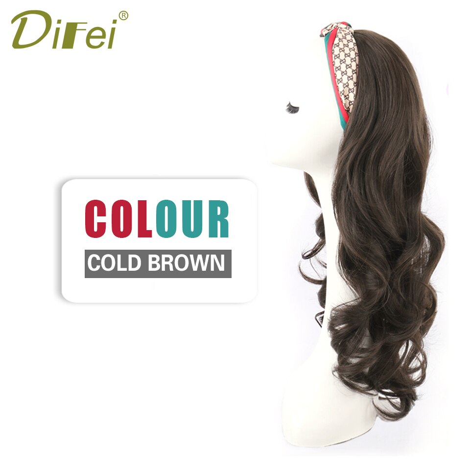 Synthetic Long Wavy Headband Wig Half Head Wigs for Women with Head Band Invisible Seamless Hair Extensions Natural Hairpieces