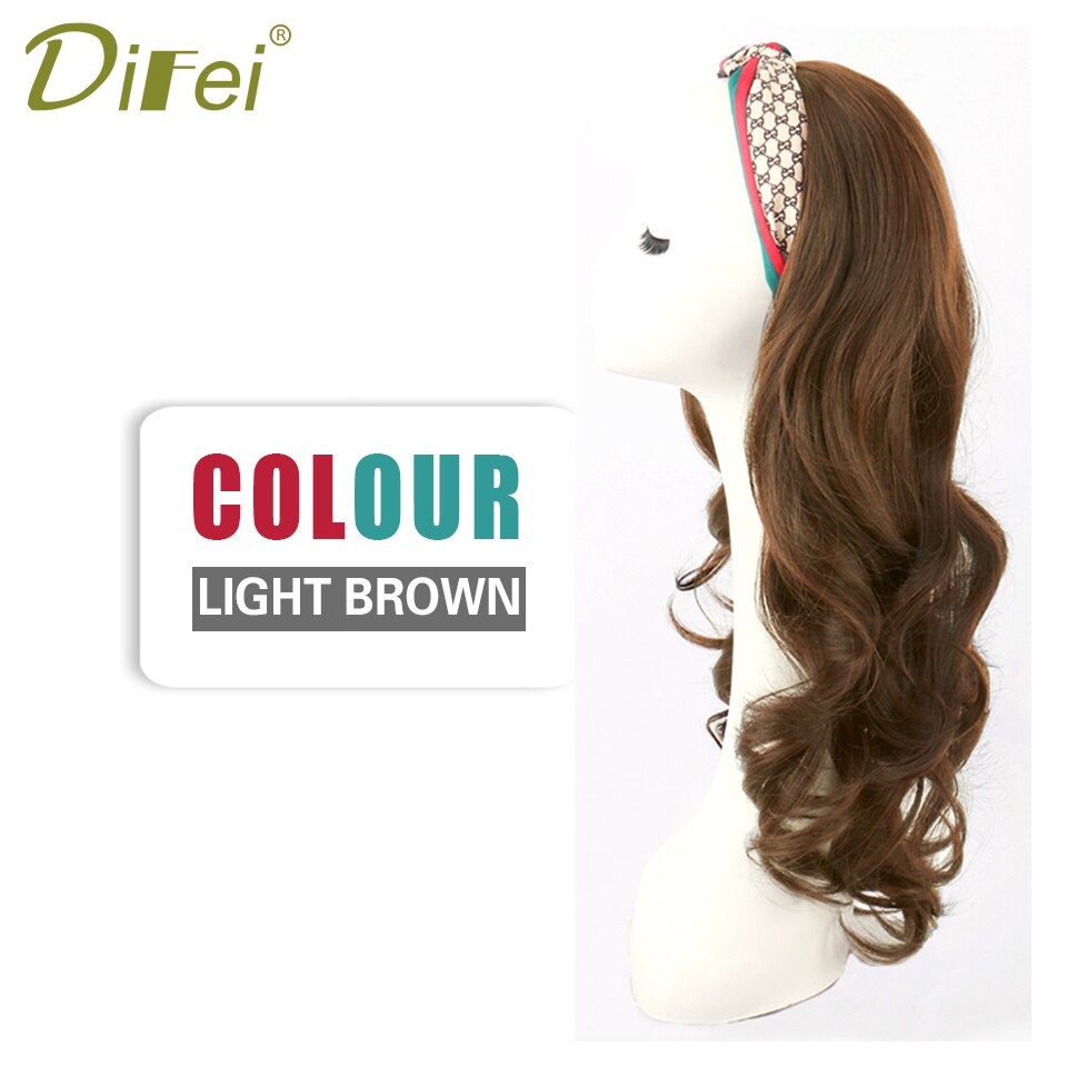 Synthetic Long Wavy Headband Wig Half Head Wigs for Women with Head Band Invisible Seamless Hair Extensions Natural Hairpieces