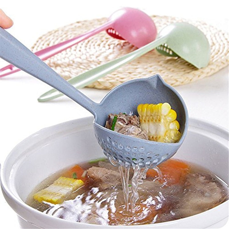 2 in 1 Long Handle Soup Spoon Home Strainer Cooking Colander Kitchen Scoop Plastic Ladle Tableware Kitchen Gadgets Free Shipping