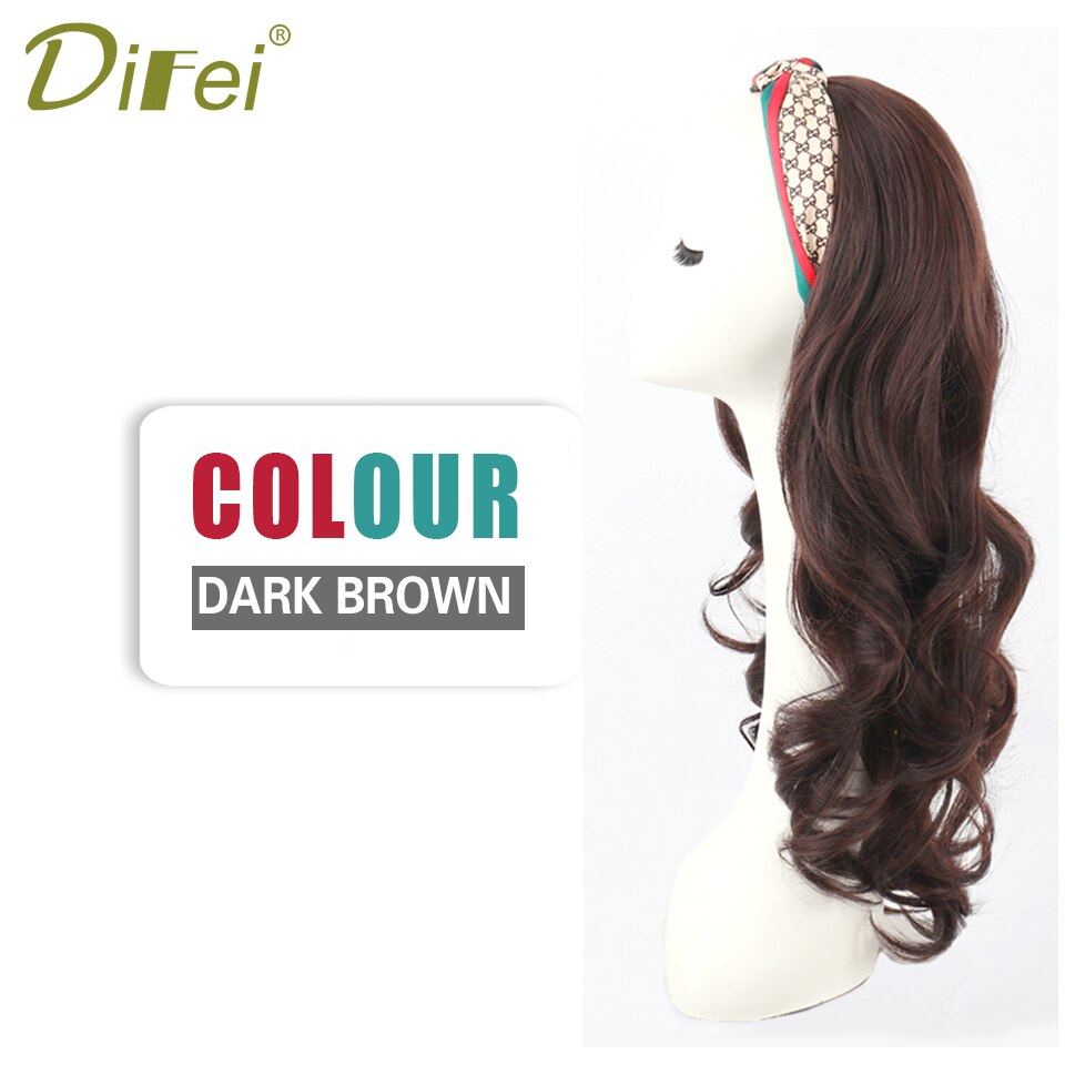 Synthetic Long Wavy Headband Wig Half Head Wigs for Women with Head Band Invisible Seamless Hair Extensions Natural Hairpieces