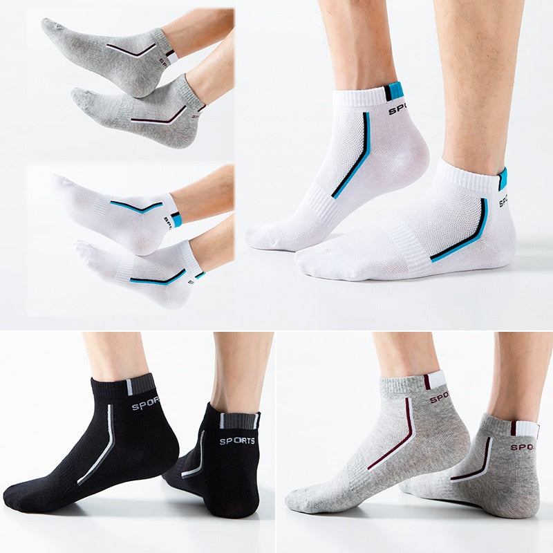 10 Pieces=5 Pairs Men Socks Mesh Breathable Short Casual Socks Summer Cotton Sports Socks Absorb Sweat Ankle Socks Set Meias