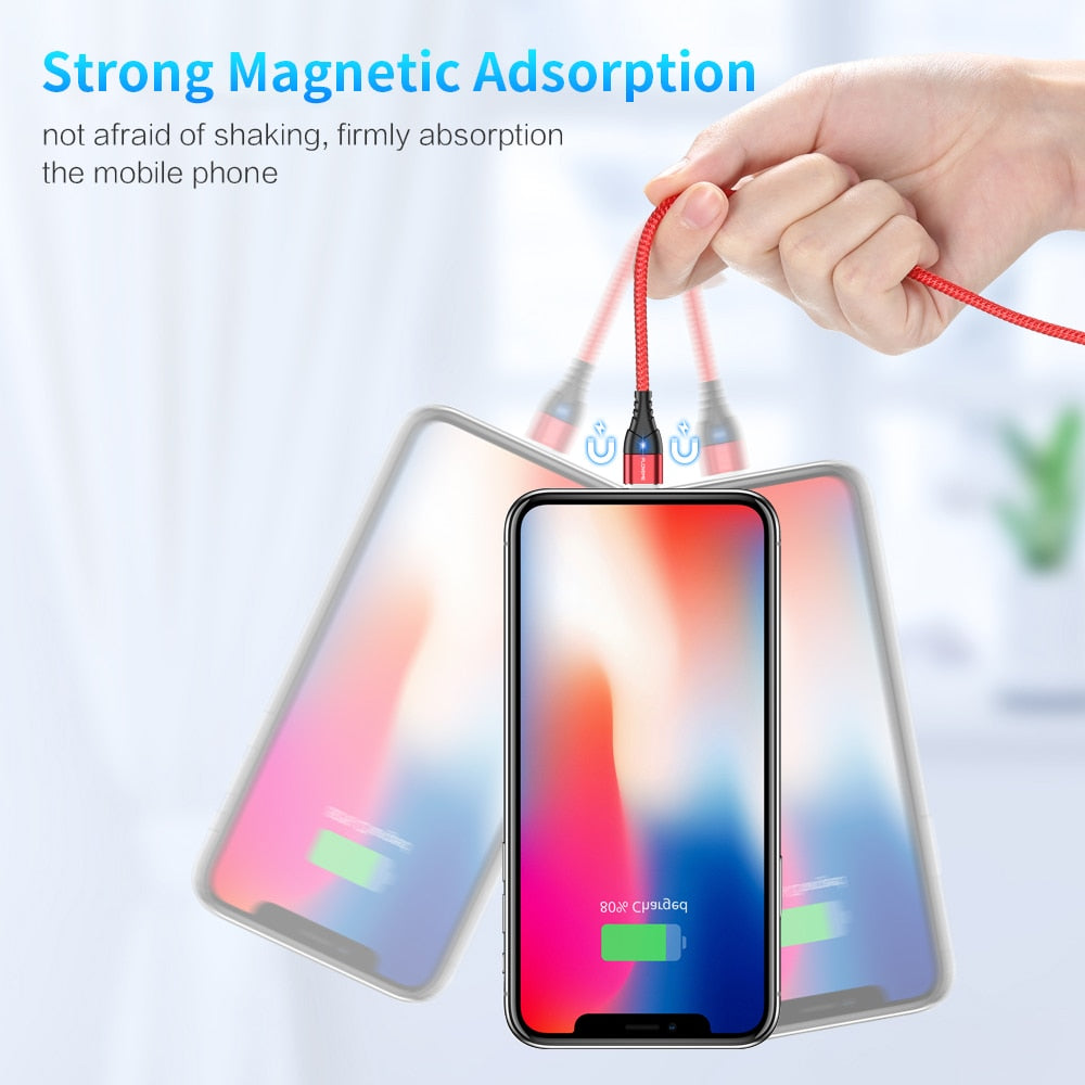 FLOVEME Magnetic Cable Micro USB Type C For iPhone 14 13 Lighting Cable 3A Fast Charging Wire Type-C Magnet Charger Phone Cable