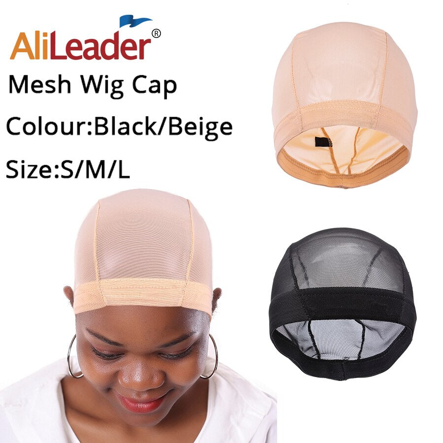 AliLeader Mesh Weave Cap Black Beige Blonde Breathable Stretch Spandex Dome Wig Caps for Making Wigs S M L