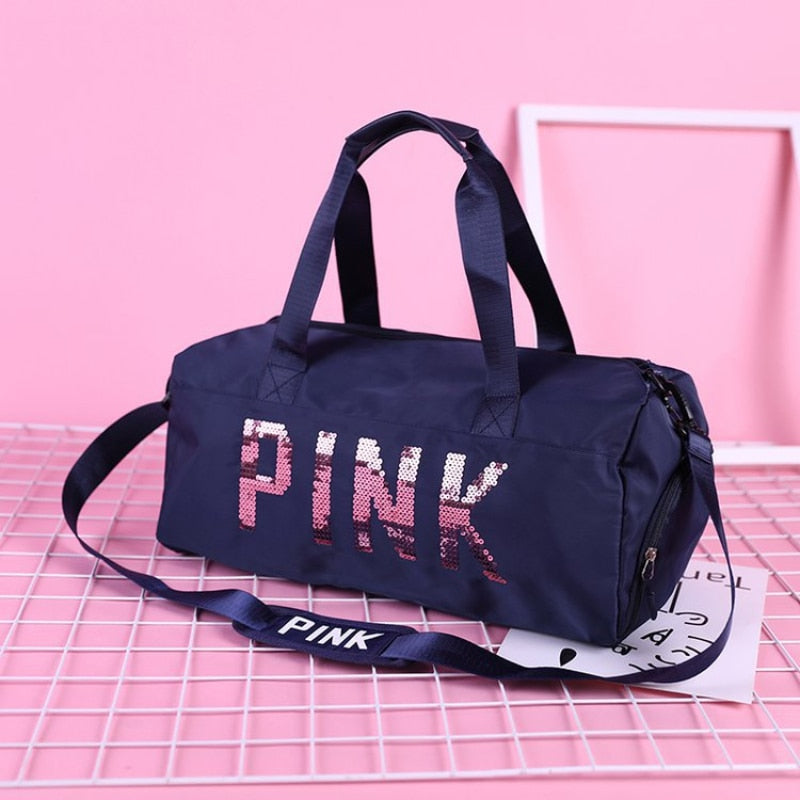 New Oxford Cloth Travel Bag Women Fitness Training Bag for Sports Gym Dry Wet Separation Shoes Bags Pink Sequins Duffle Bag