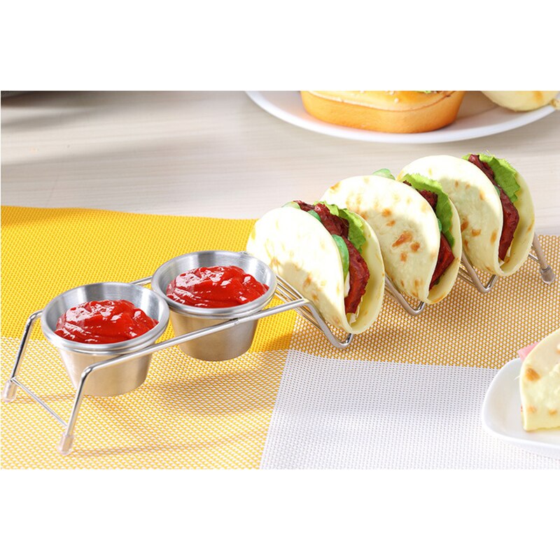 Stainless Steel Taco Holder Stand Taco Plate Fried Food Cooling Drain Tray Rack Pancake Storage Shelf Pie Display Stand with Cup