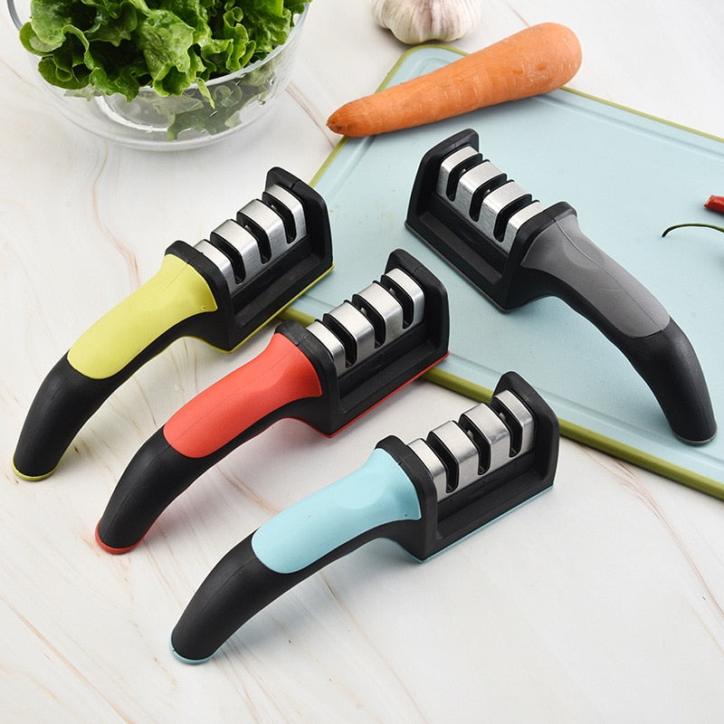 Knife Sharpener Handheld Multi-function 3 Stages Type Quick Sharpening Tool With Non-slip Base Kitchen Knives Accessories Gadget