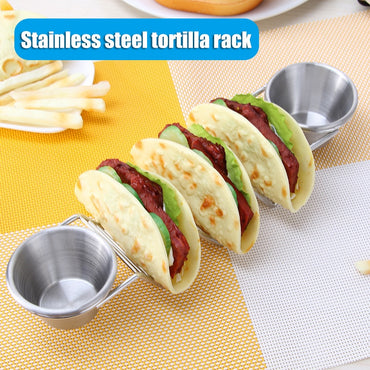 Stainless Steel Taco Holder Stand Taco Plate Fried Food Cooling Drain Tray Rack Pancake Storage Shelf Pie Display Stand with Cup