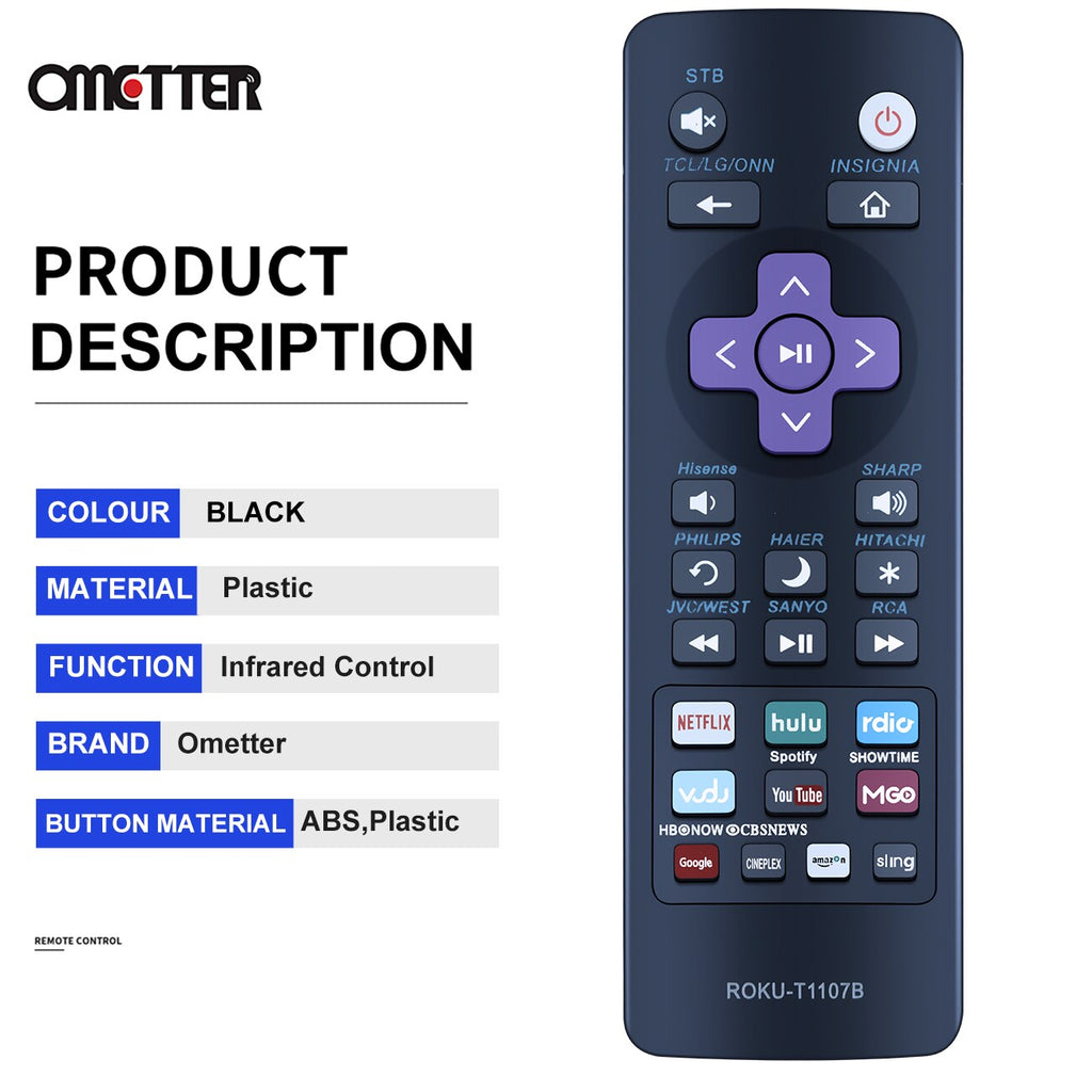 Universal Remote Control T1107B For Streaming Player Boxes TV TCL ONN Hisense RCA Haier