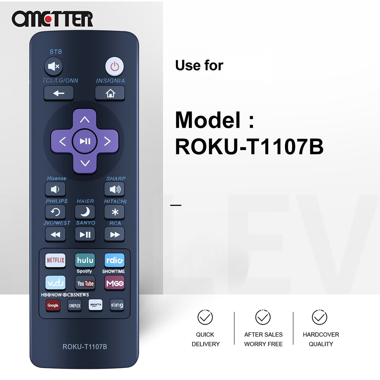 Universal Remote Control T1107B For Streaming Player Boxes TV TCL ONN Hisense RCA Haier