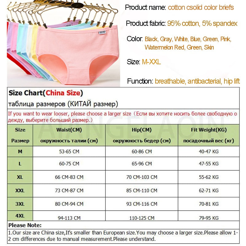 Plus Size Panties Women&#39;s Cotton Underwear Girls Briefs Solid Color Lingeries Shorts Comfortable Underpant For Woman 3XL/4XL