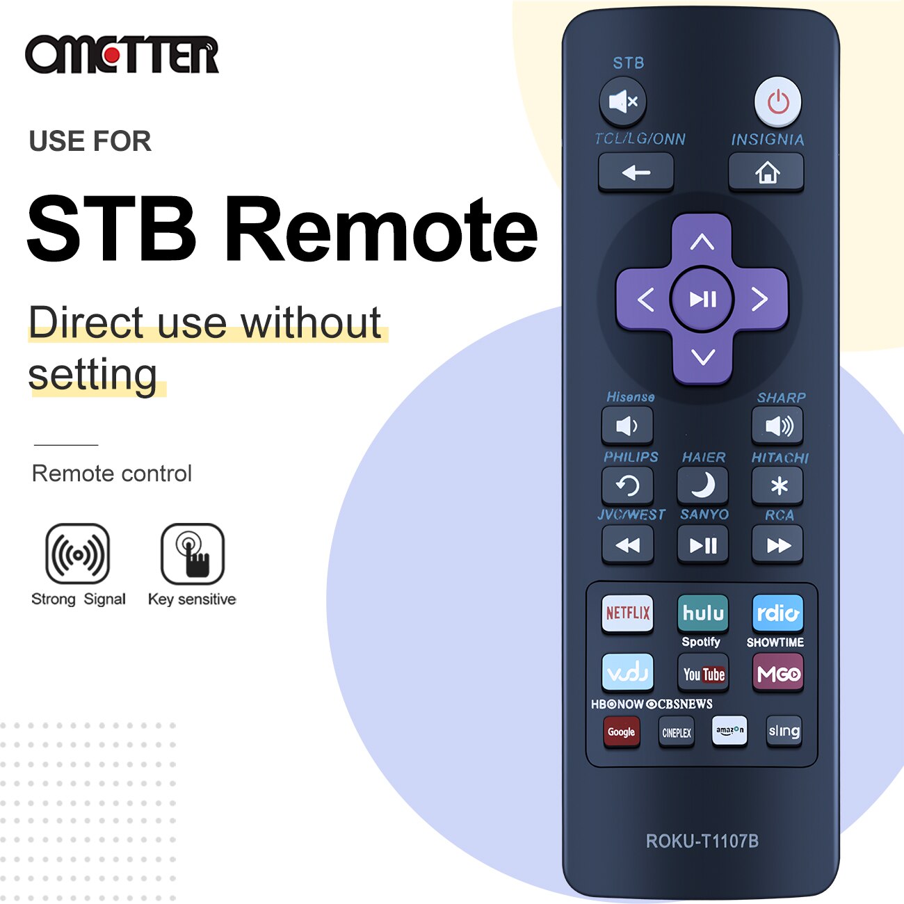 Universal Remote Control T1107B For Streaming Player Boxes TV TCL ONN Hisense RCA Haier