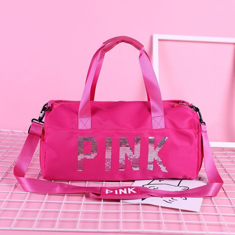 New Oxford Cloth Travel Bag Women Fitness Training Bag for Sports Gym Dry Wet Separation Shoes Bags Pink Sequins Duffle Bag