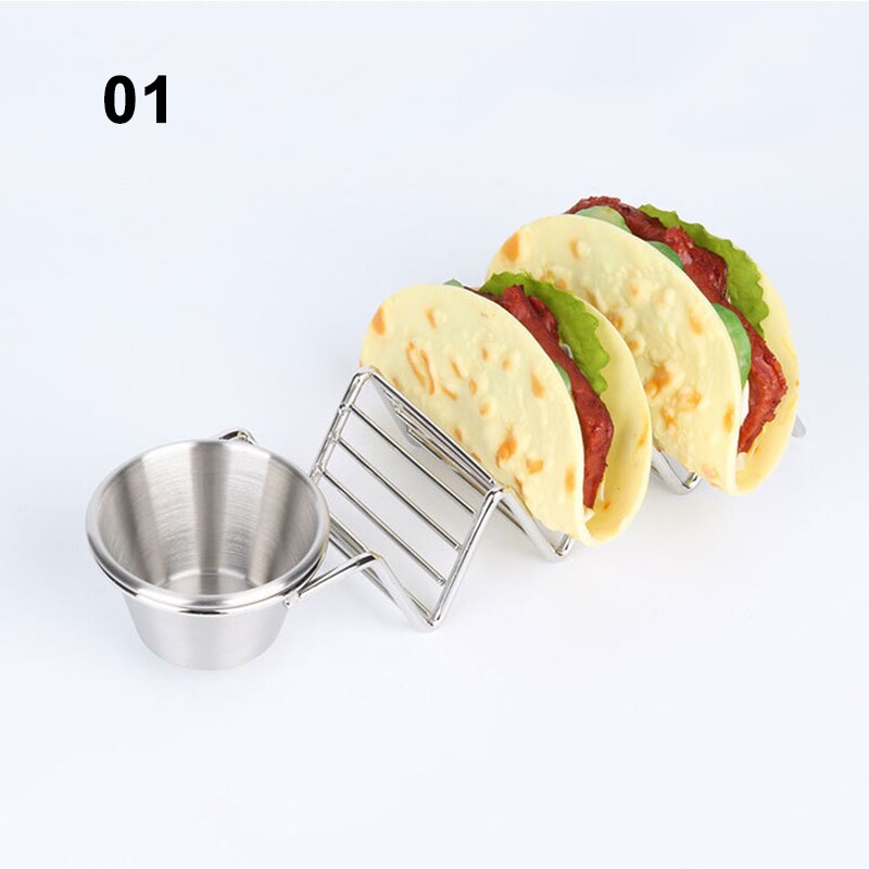 Stainless Steel Taco Holder Stand Taco Plate Fried Food Cooling Drain Tray Rack Pancake Storage Shelf Pie Display Stand with Cup