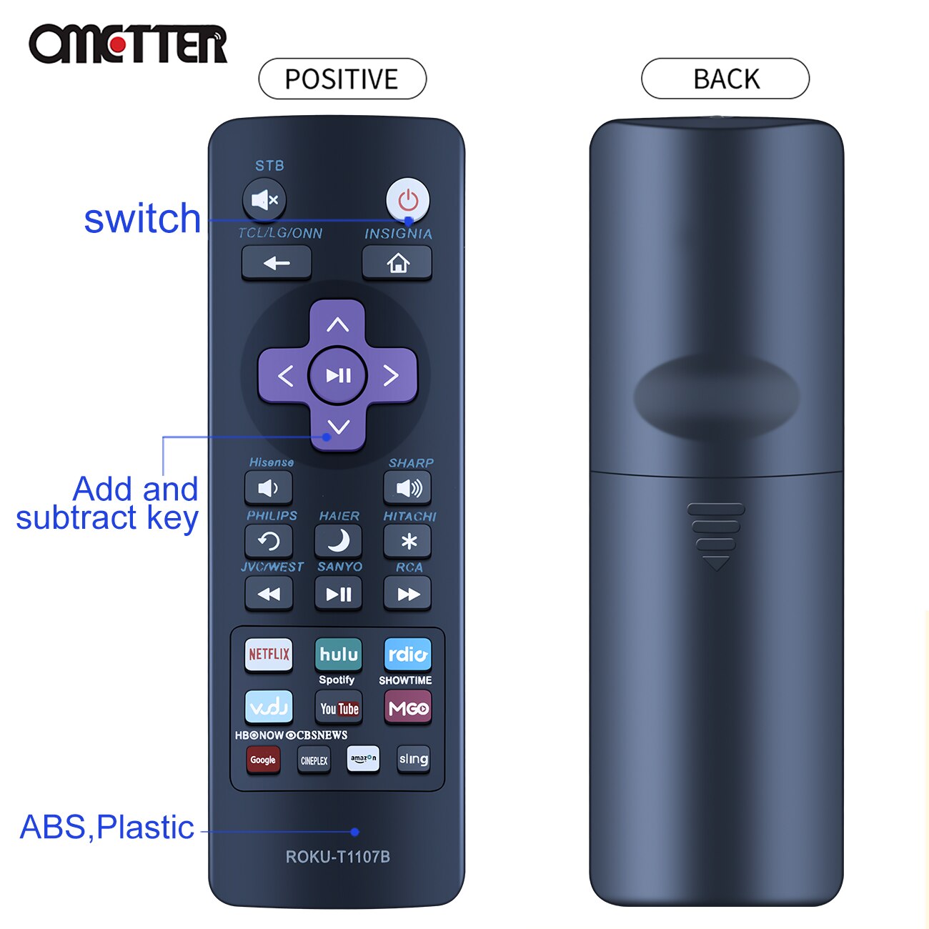 Universal Remote Control T1107B For Streaming Player Boxes TV TCL ONN Hisense RCA Haier