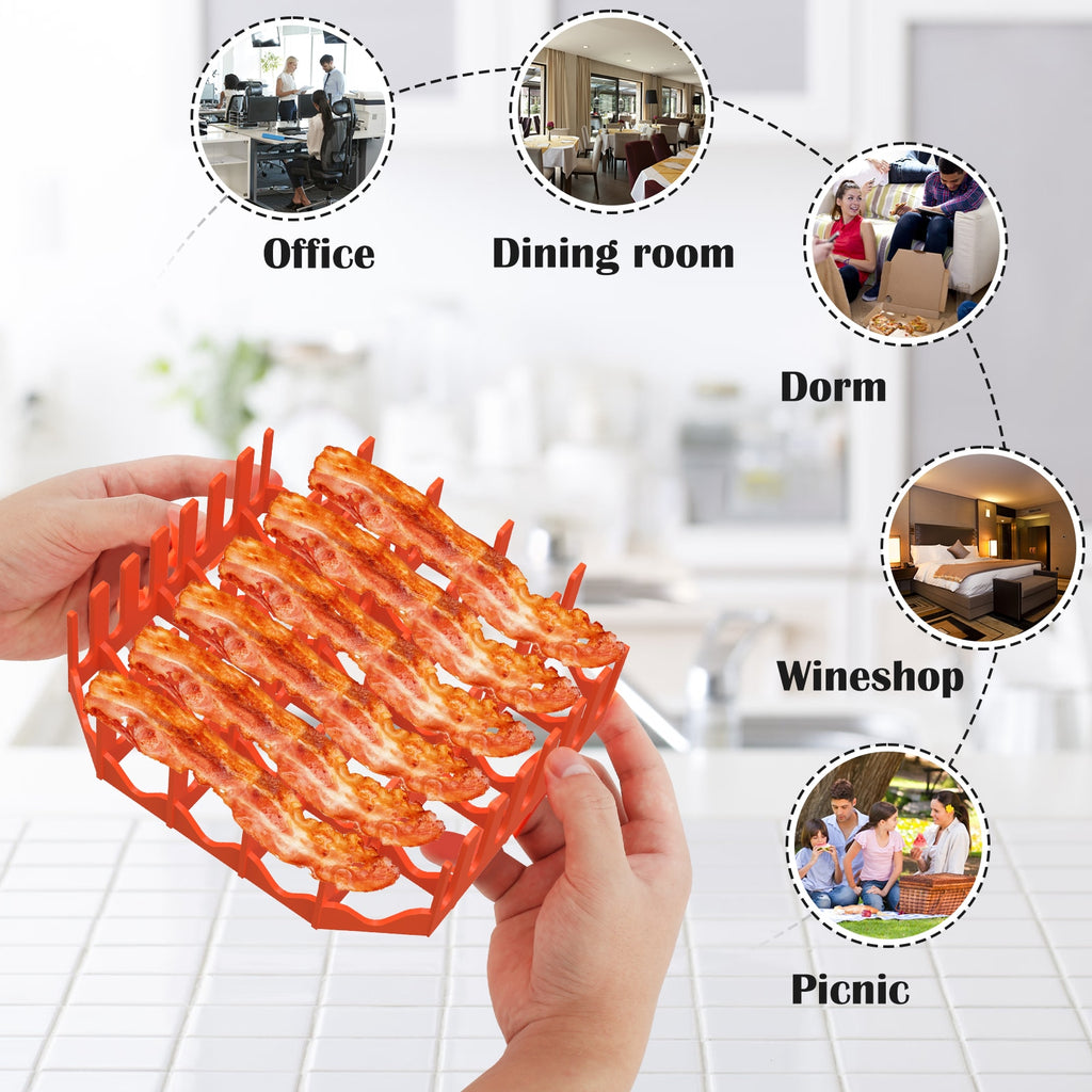 Microwave Bacon Cooker with Tray Silicone Crispy Bacon Maker for Microwave Reusable Microwave Bacon Grill Bacon Baking Cooker